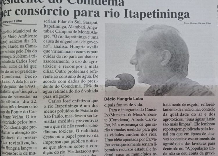 No Correio há 20 anos: Em 2005, presidente do Comdema queria consórcio para o rio Itapetininga
