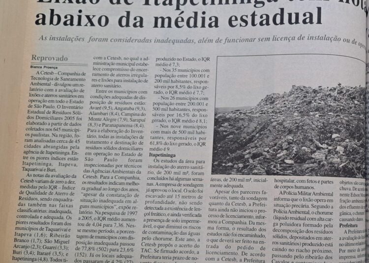 Lixão de Itapetininga tem nota abaixo da média estadual