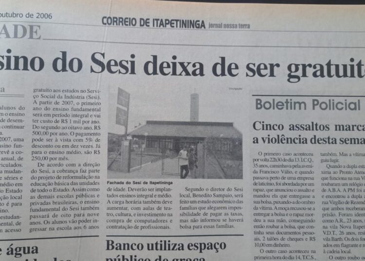 Ensino do Sesi deixa de ser gratuito